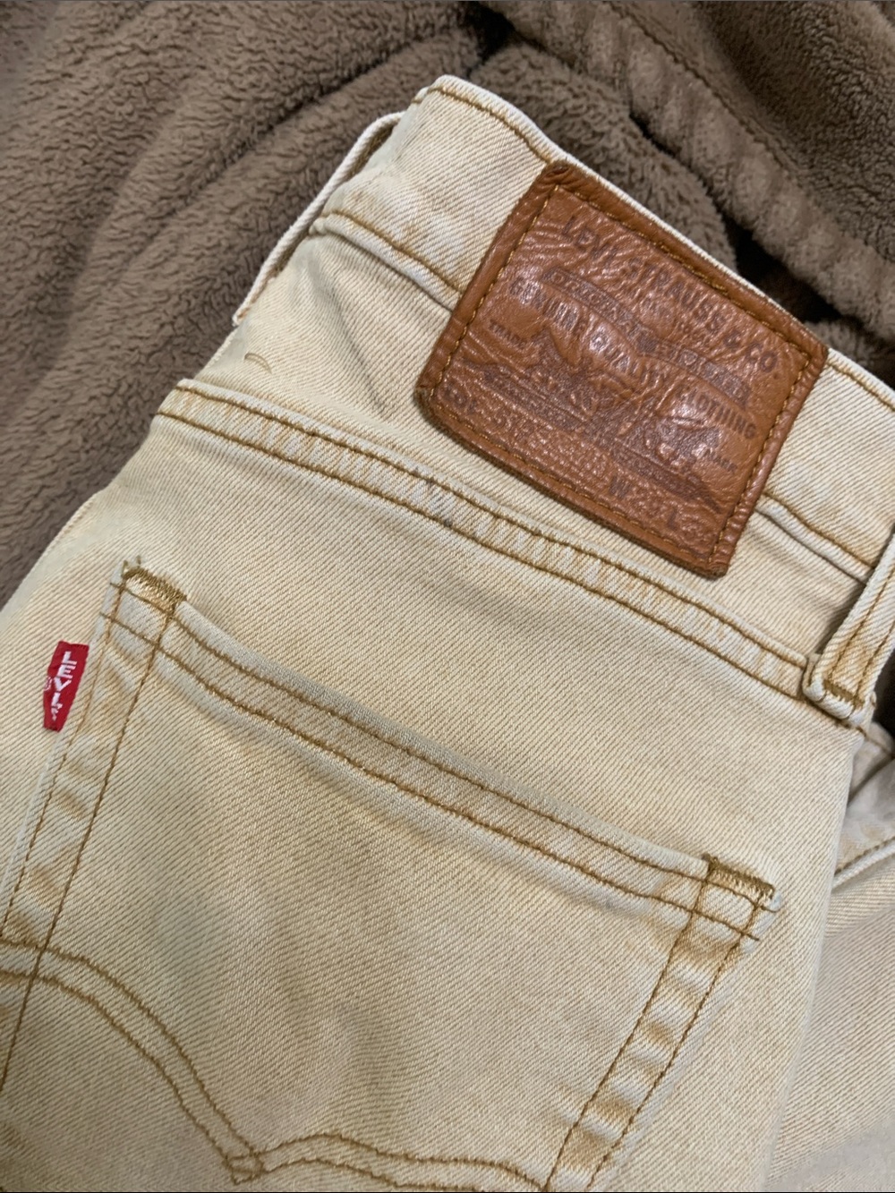 Levi's 512 Beige/Tan Denim Jeans with Leather Patch